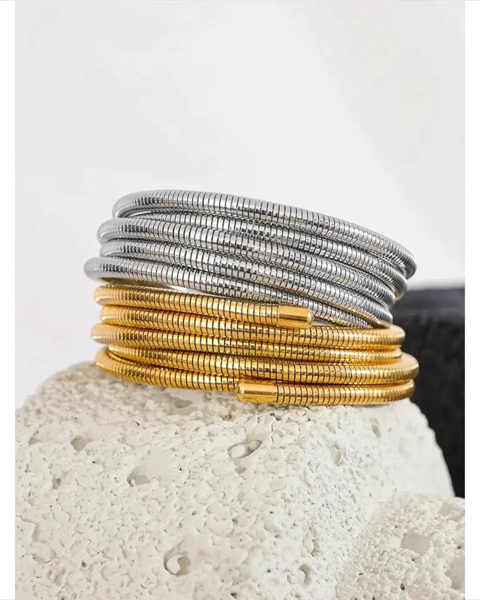 Stackable Multi Layer Wrap Arm Bracelet Bangle Unisex Waterproof 18K Gold PVD Plated Stainless Steel by Poised Me Jewelry Studio