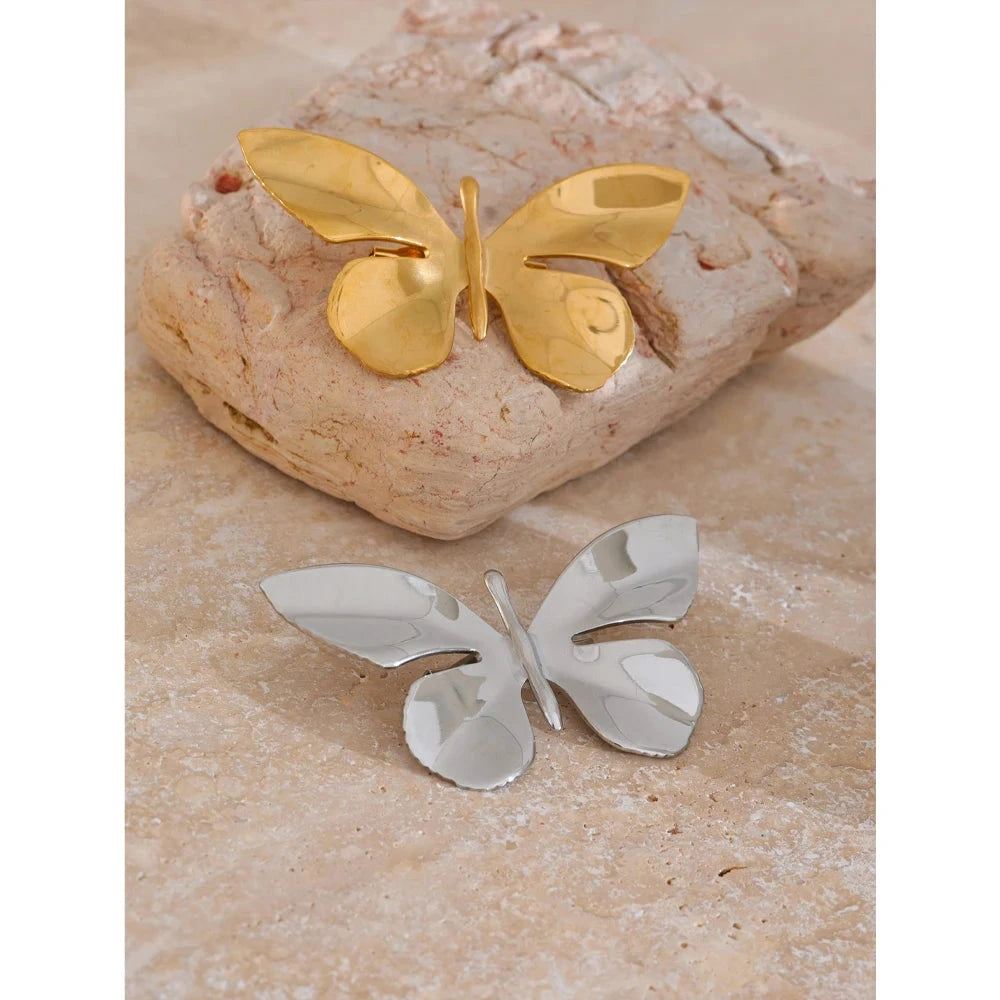 Chic Stainless Steel Golden Metal Butterfly Brooch Pin for Women 18K PVD Plated Fashion Waterproof Charm Jewelry Gift by PoisedMe
