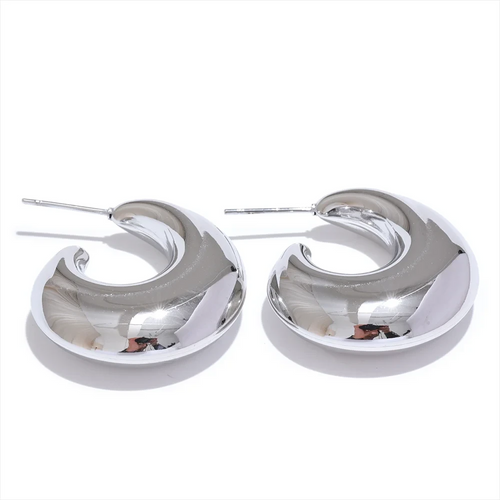 Fashion Smooth Stainless Steel Metal C-Shape Chunky Earrings for Women 18K Plated Waterproof Charm Statement Jewelry by PoisedMe