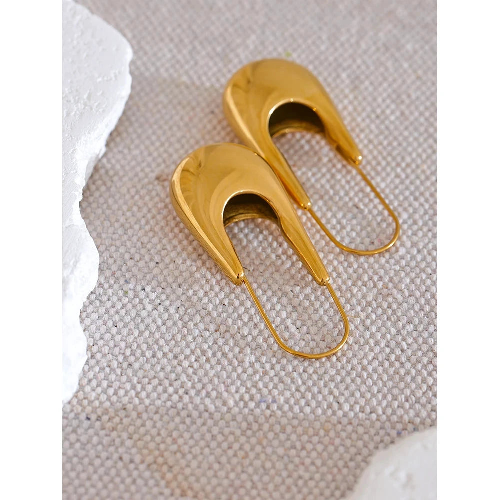 Stainless Steel Geometric Hoop Earrings 18K PVD Plated Texture Jewelry For Women by PoisedMe