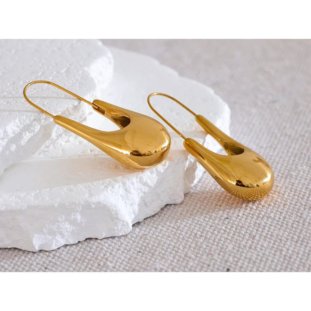 Stainless Steel Geometric Hoop Earrings 18K PVD Plated Texture Jewelry For Women by PoisedMe