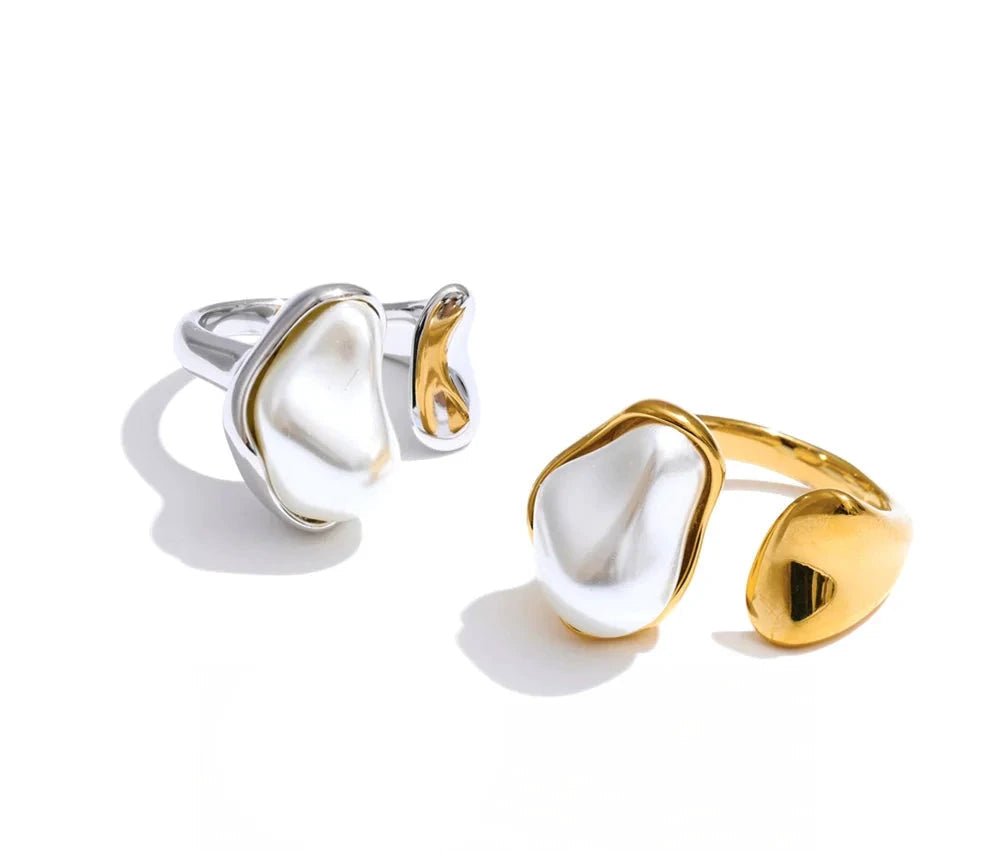 Size 7.5 Vintage Baroque Simulated Pearls Adjustable Ring Arrivals Stainless Steel Chic Charm Jewelry Wholesale Bijoux by PoisedMe