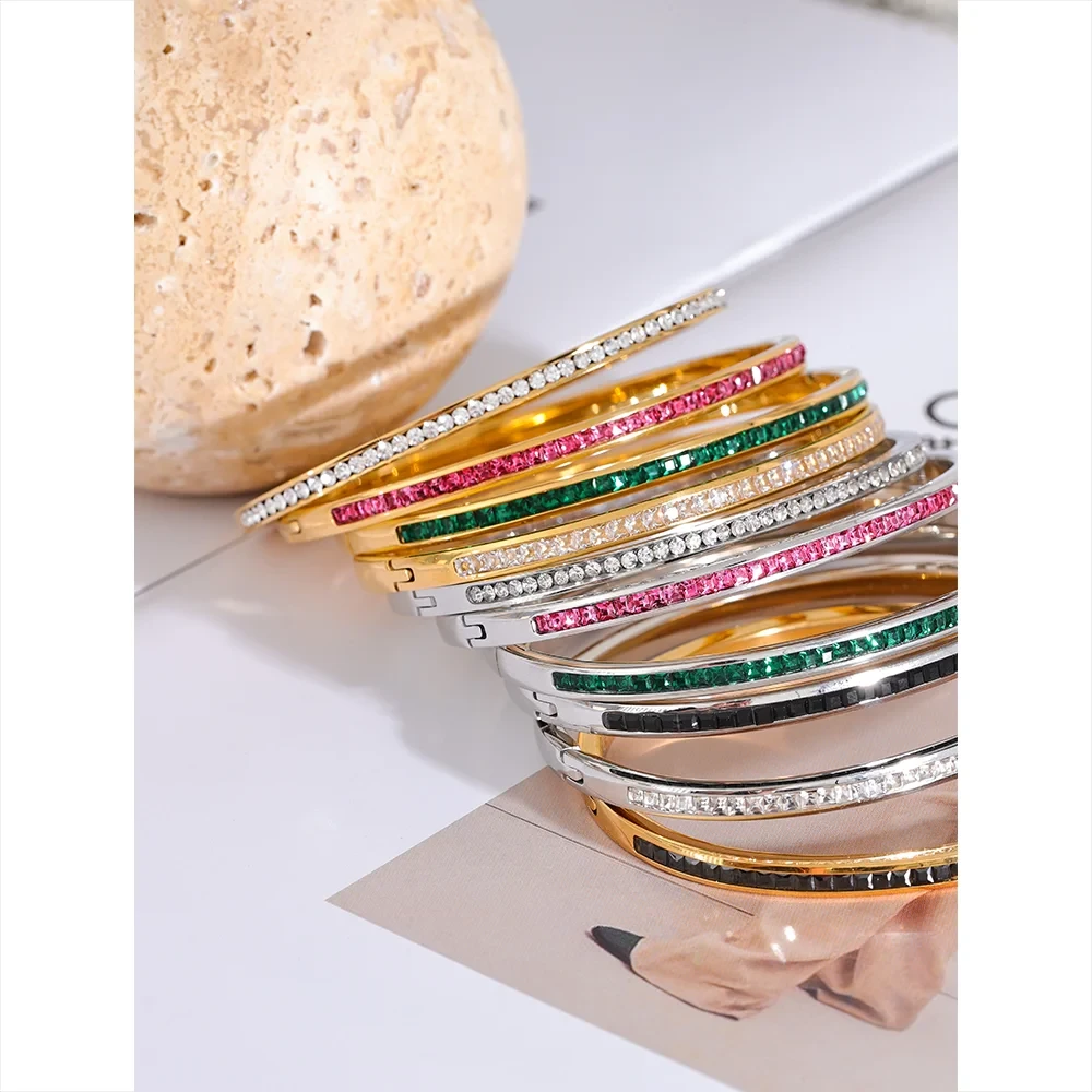 Two Shape Round Square Colorful Cubic Zirconia Stainless Steel Bracelet by PoisedMe