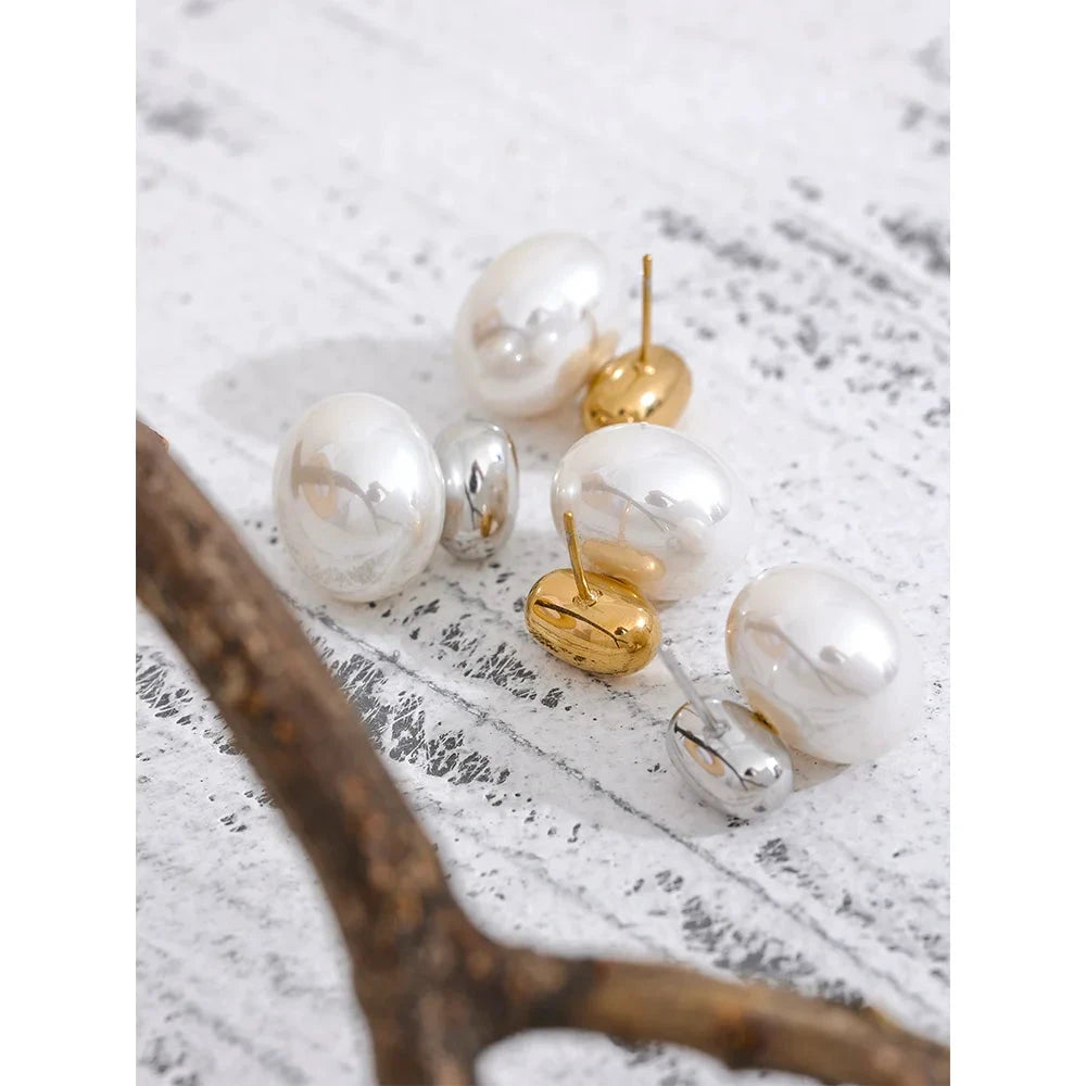 316 Stainless Steel Imitation Pearl Stud Earrings For Women Japan Style by PoisedMe