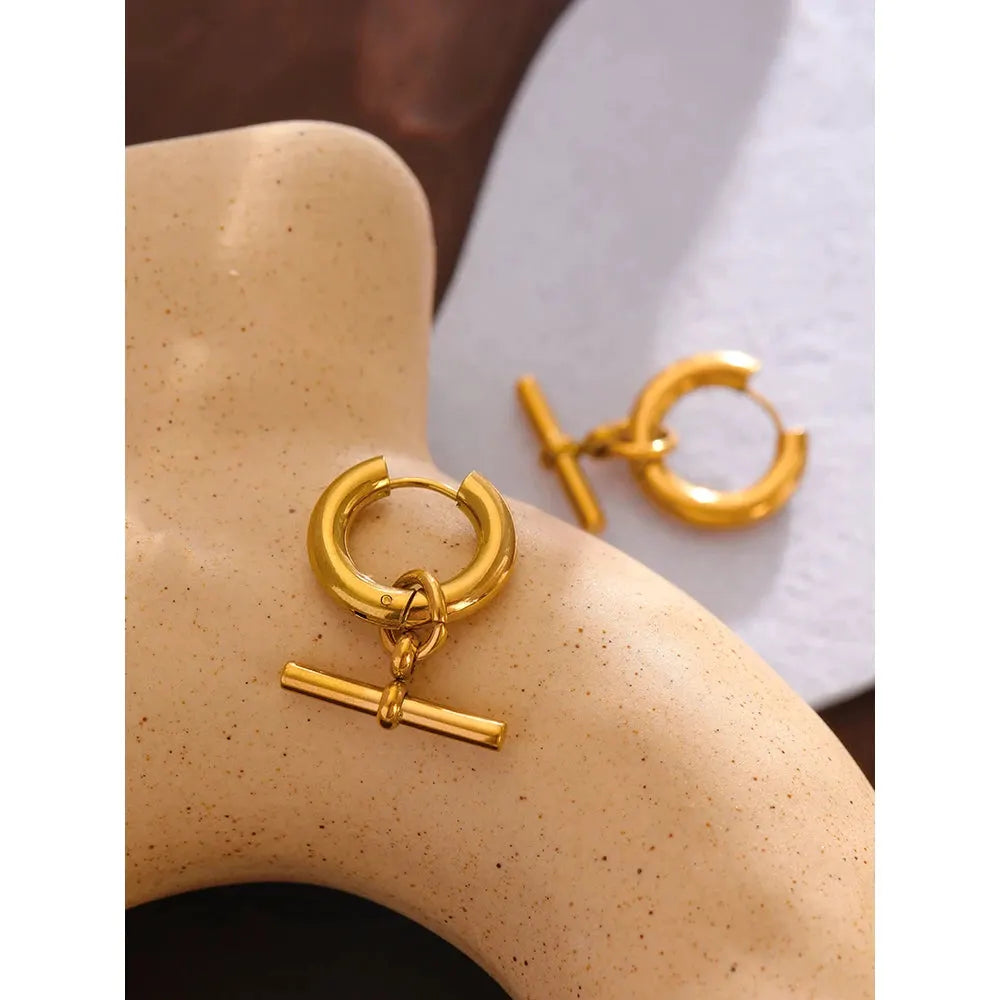 PoisedMe Stainless Steel Unusual Earrings Statement Metal Golden Geometric Huggie Earrings Trendy Jewelry for Women Office Gfit -