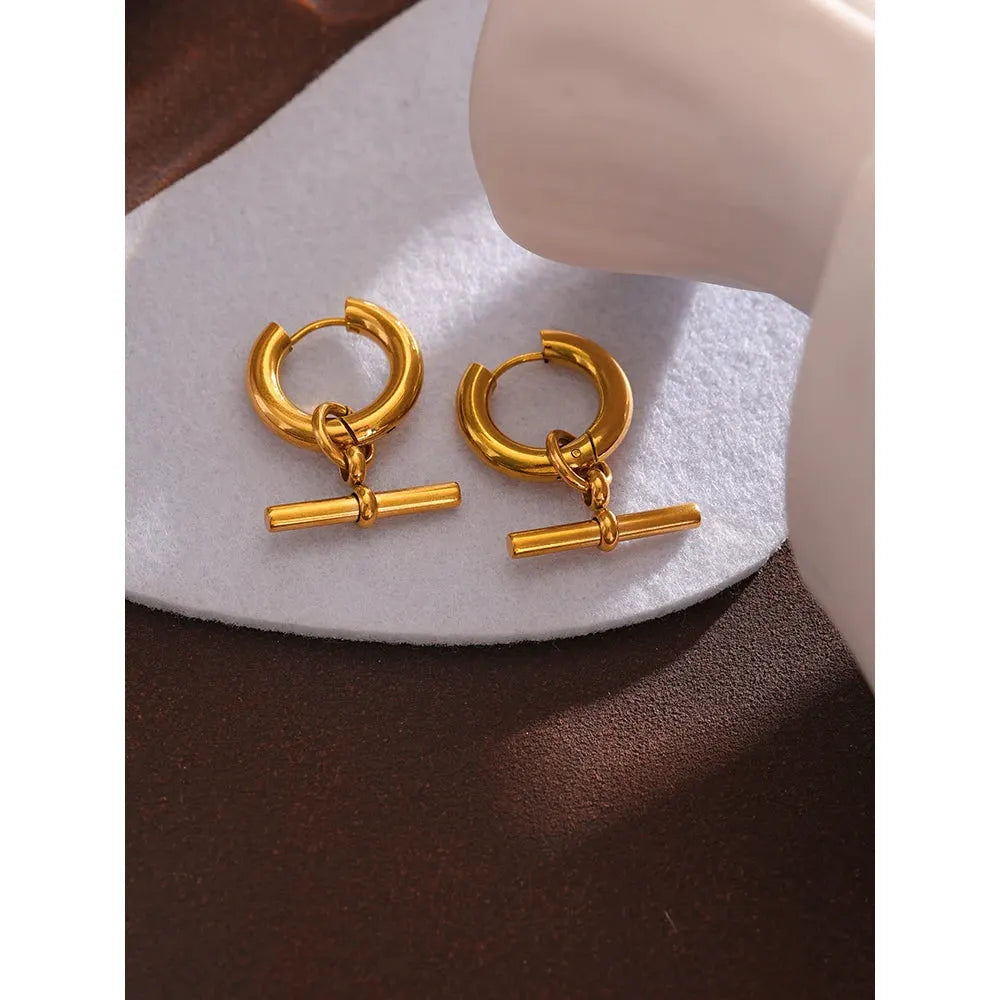 PoisedMe Stainless Steel Unusual Earrings Statement Metal Golden Geometric Huggie Earrings Trendy Jewelry for Women Office Gfit -