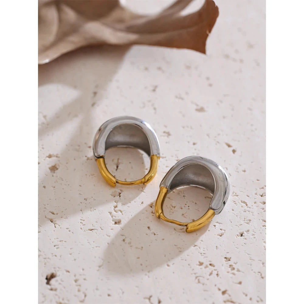 Statement Stainless Steel Metal Geometric Unusual Hoop Earrings Waterproof Daily Charm Jewelry Accessories by PoisedMe