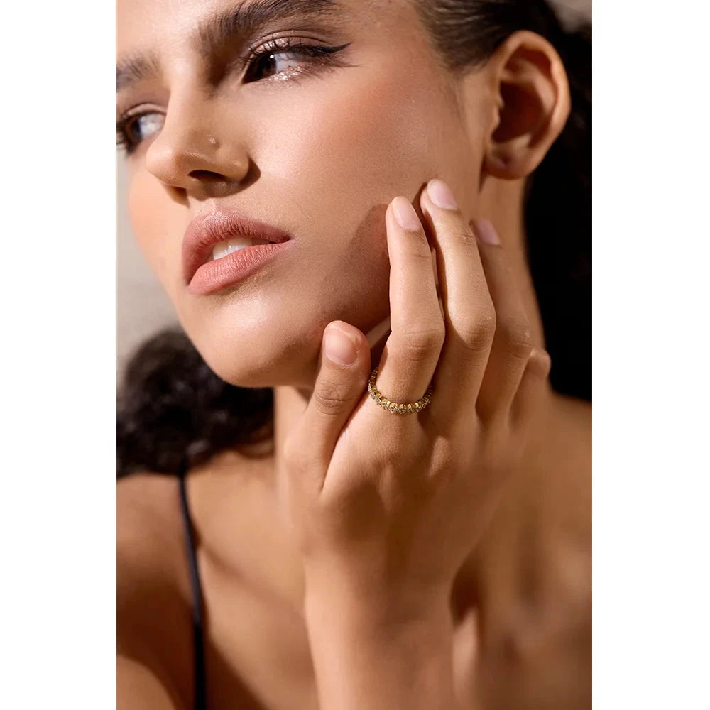 Cubic Zirconia Eternity Band Ring – 18K Gold or Silver-Plated Stainless Steel Classic Thin Luxury Design by PoisedMe