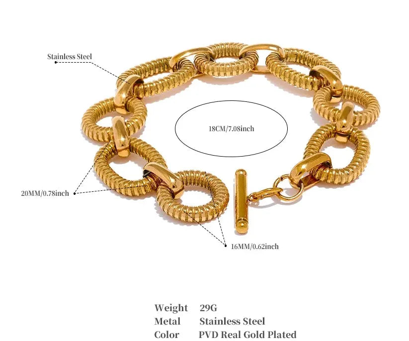 Textured Oval Chain Bracelet Unisex 18K Plated PVD Stainless Steel 316L by Poised Me Jewelry Studio