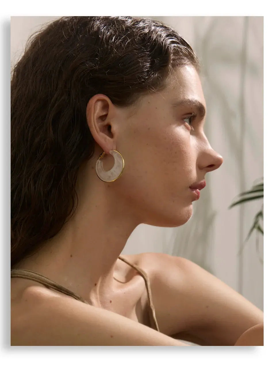 Green Marble Acrylic Hoop Earrings With 18K Gold PVD Plated Stainless Steel Trim For Women by Poised Me Jewelry Studio
