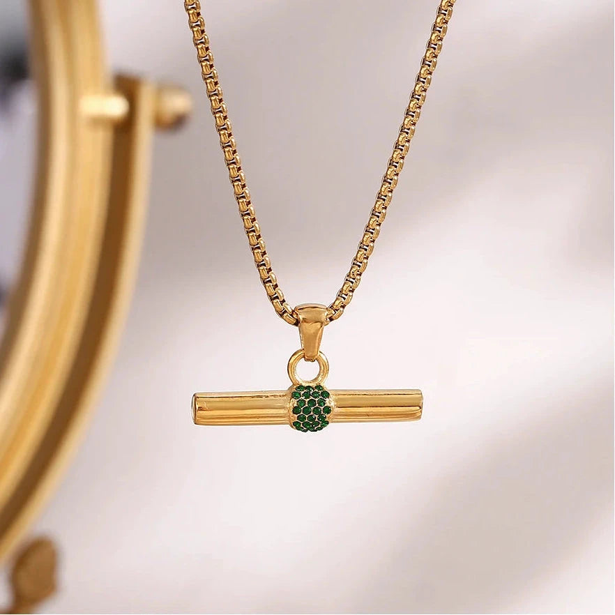18K Gold Zircon T-Bar Necklace – Modern Waterproof Chain Jewelry by PoisedMe