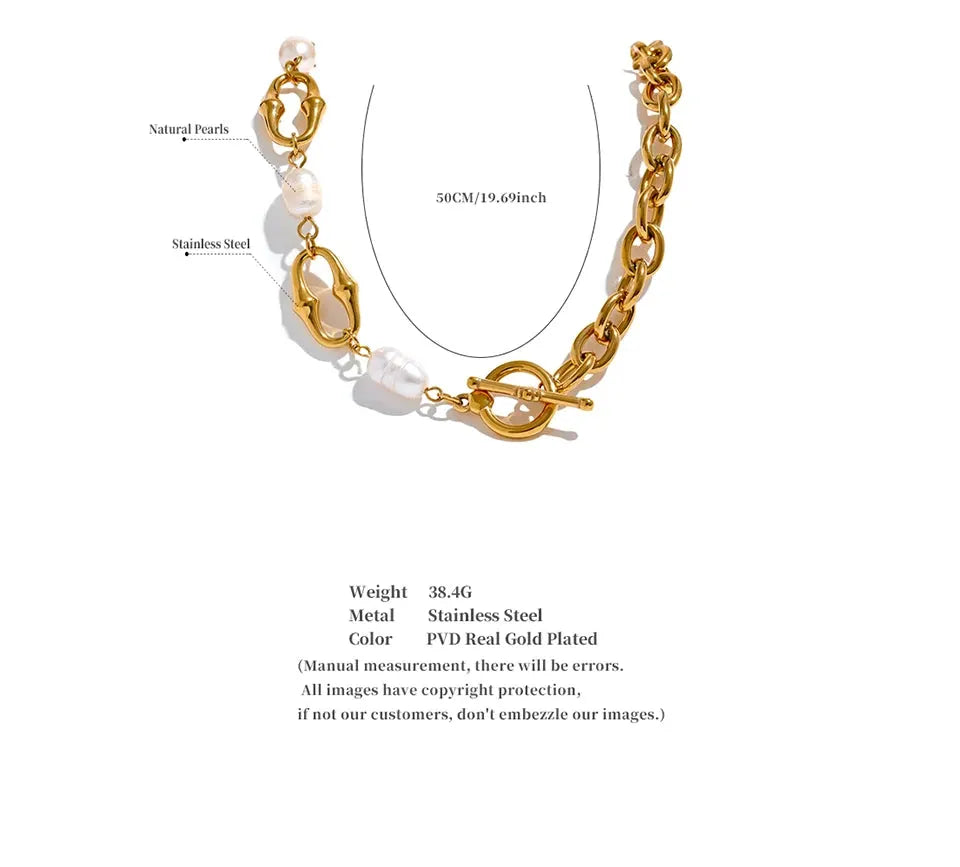 Freshwater Pearl And Metal Chain Necklace With 18K PVD Plated Accent by Poised Me Jewelry Studio