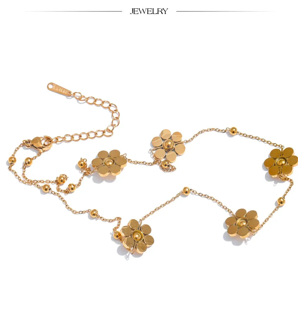 Flower Necklace 18k PVD Gold Plated Waterproof Jewelry For Women by Poised Me Jewelry Studio