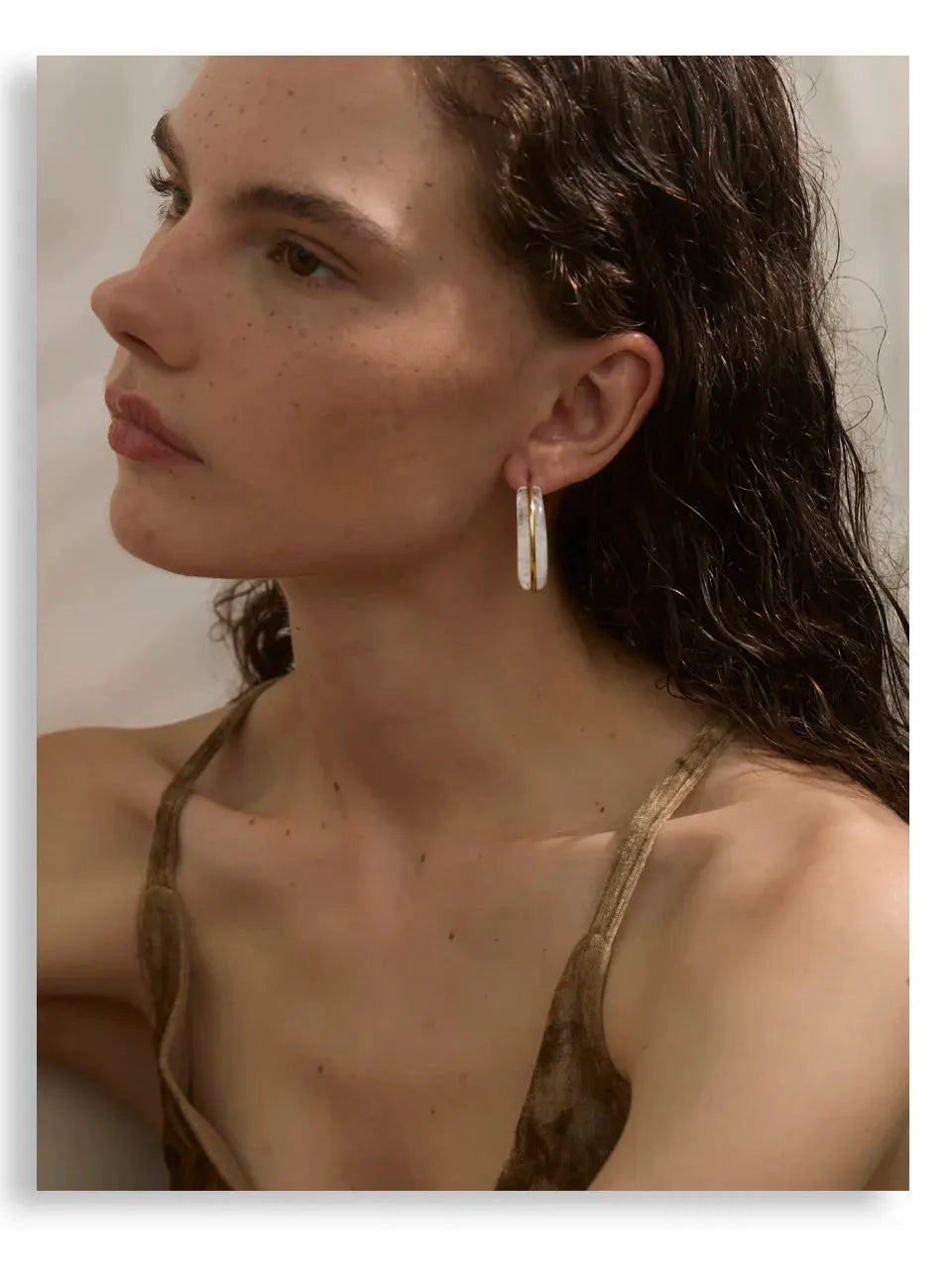 Green Marble Acrylic Hoop Earrings With 18K Gold PVD Plated Stainless Steel Trim For Women by Poised Me Jewelry Studio