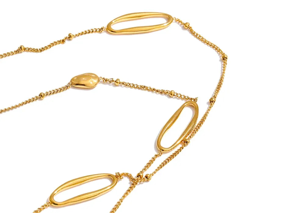 Oval Sweater Chain Long 18K Gold PVD Plated Stainless Steel Necklace 88cm by Poised Me Jewelry Studio
