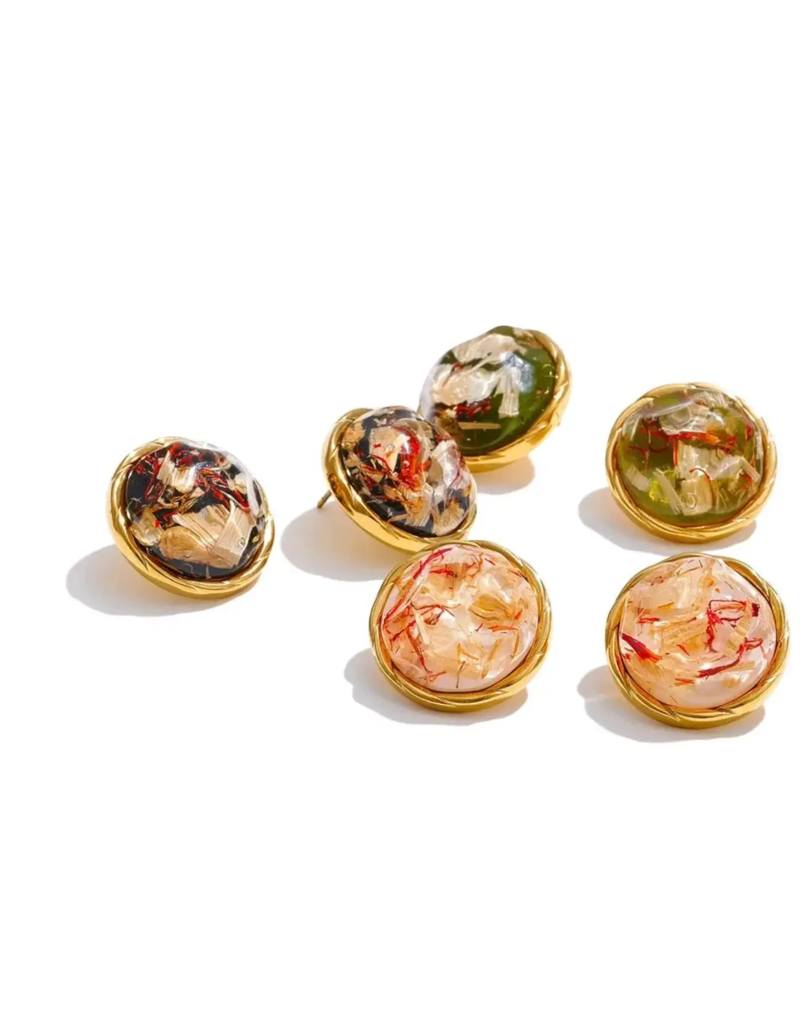 Resin Round Stud Earrings 18K Gold PVD Plated Stainless Steel Waterproof by Poised Me Jewelry Studio