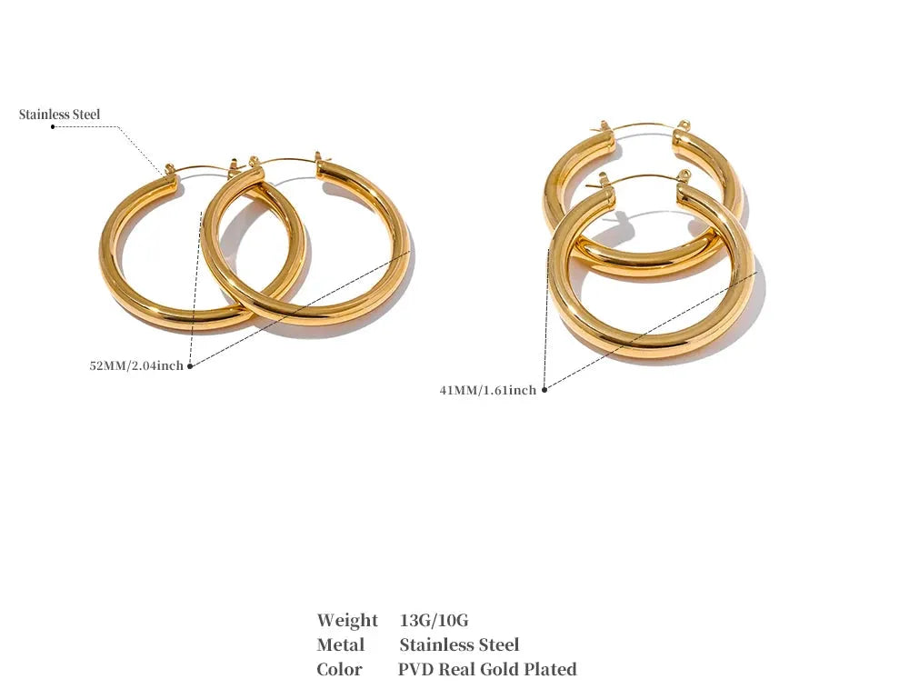 Large Hollow Hoop Earrings Hypoallergenic 18k Gold PVD 316L Stainless Steel by Poised Me Jewelry Studio