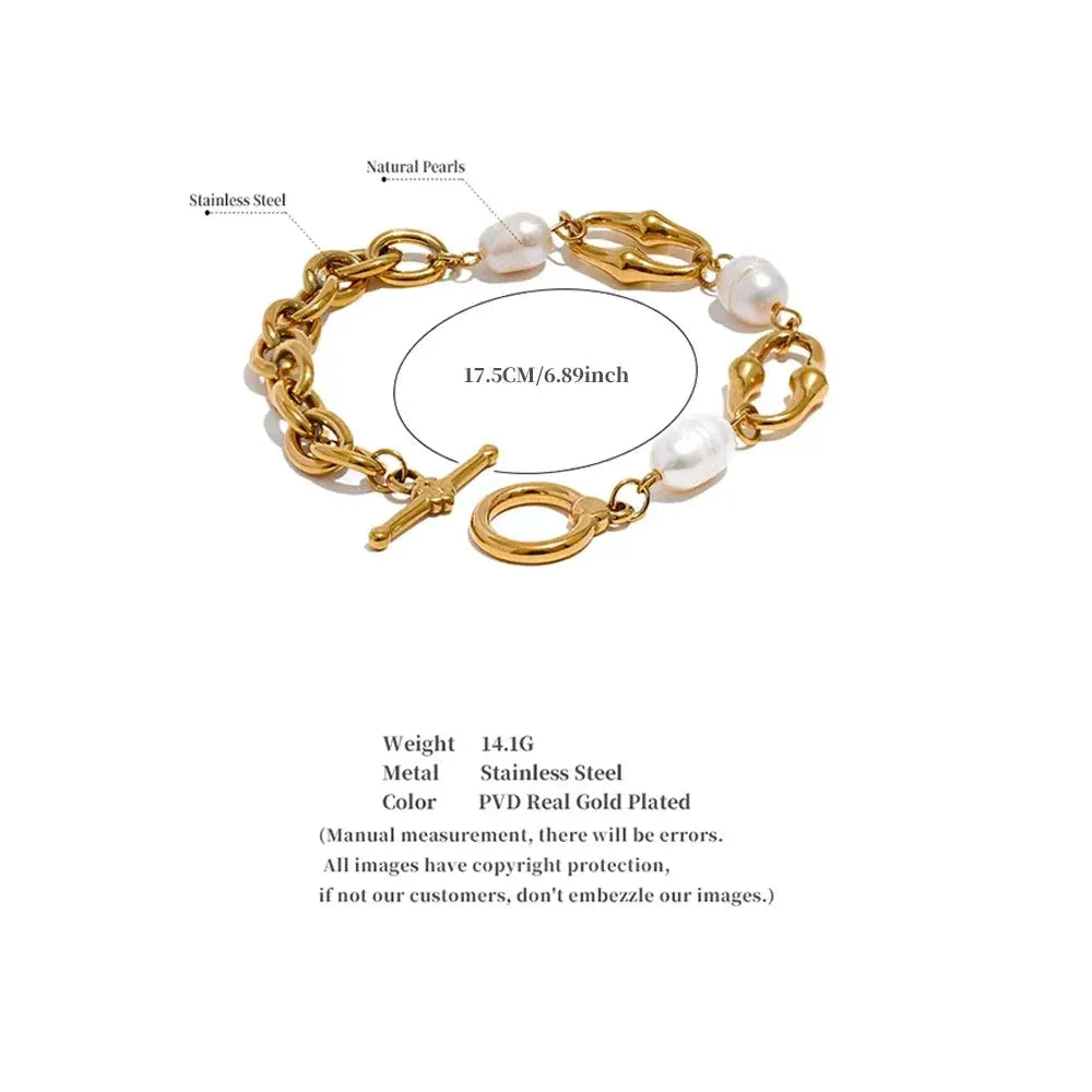 Freshwater Pearl And Metal Chain Necklace With 18K PVD Plated Accent by Poised Me Jewelry Studio