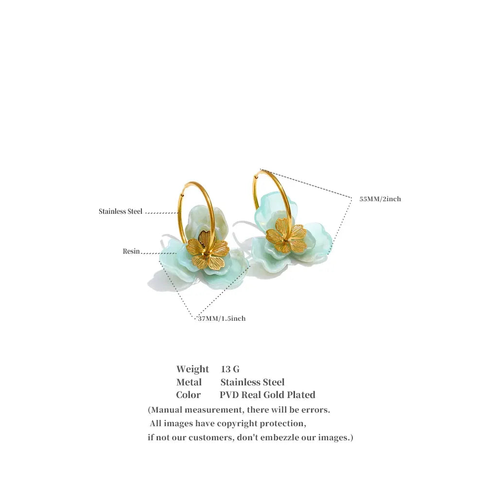 Colorful Resin Flower Hoop Earrings 18K Gold PVD Plated Stainless Steel by Poised Me Jewelry Studio