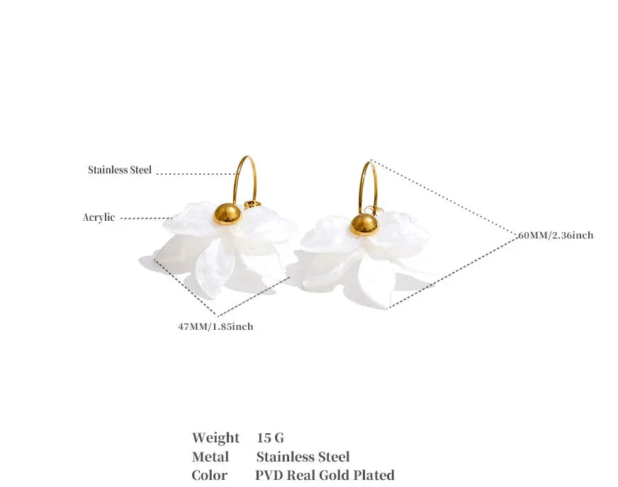 Multicolor Acrylic Flower Petal Drop 18k PVD Plated Stainless Steel Earrings Hooks by Poised Me Jewelry Studio