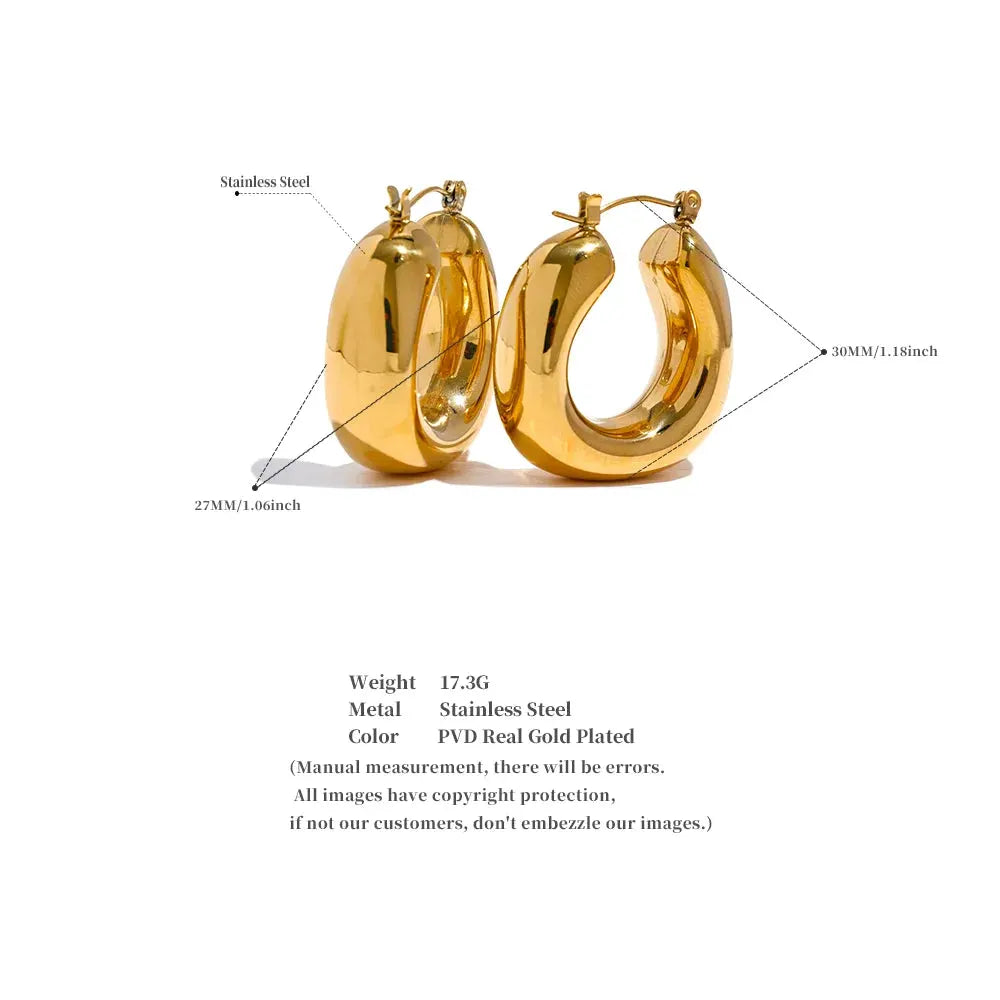 Round Geometric Chunky Hoops Earrings For Women 18k PVD Gold Plated Stainless Steel Waterproof by Poised Me Jewelry Studio
