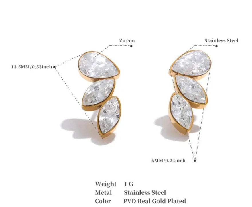 Shiny Cubic Zirconia Wing Stud Earrings Waterproof 18K Plated PVD Stainless Steel For Women by Poised Me Jewelry Studio