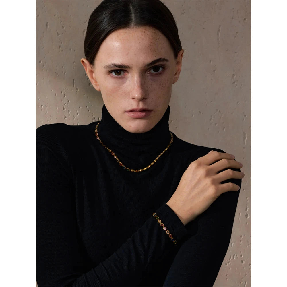 Exquisite Cubic Zirconia Chain Necklace &amp; Bracelet Set – 18K Gold or Silver Stainless Steel | Waterproof Luxury Jewelry Gift for Women by PoisedMe