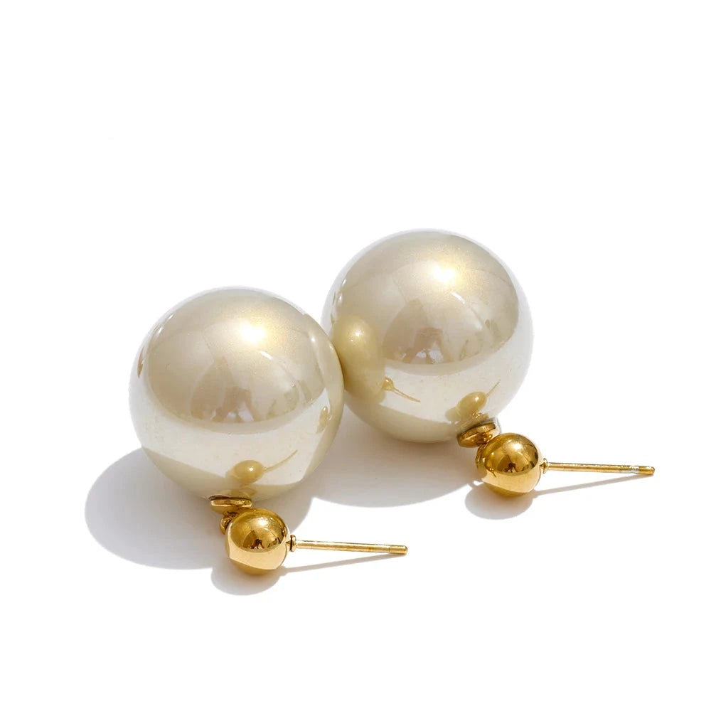 Big Simulated Pearls Round Drop Earrings 20x20mm Stainless Steel Waterproof by PoisedMe