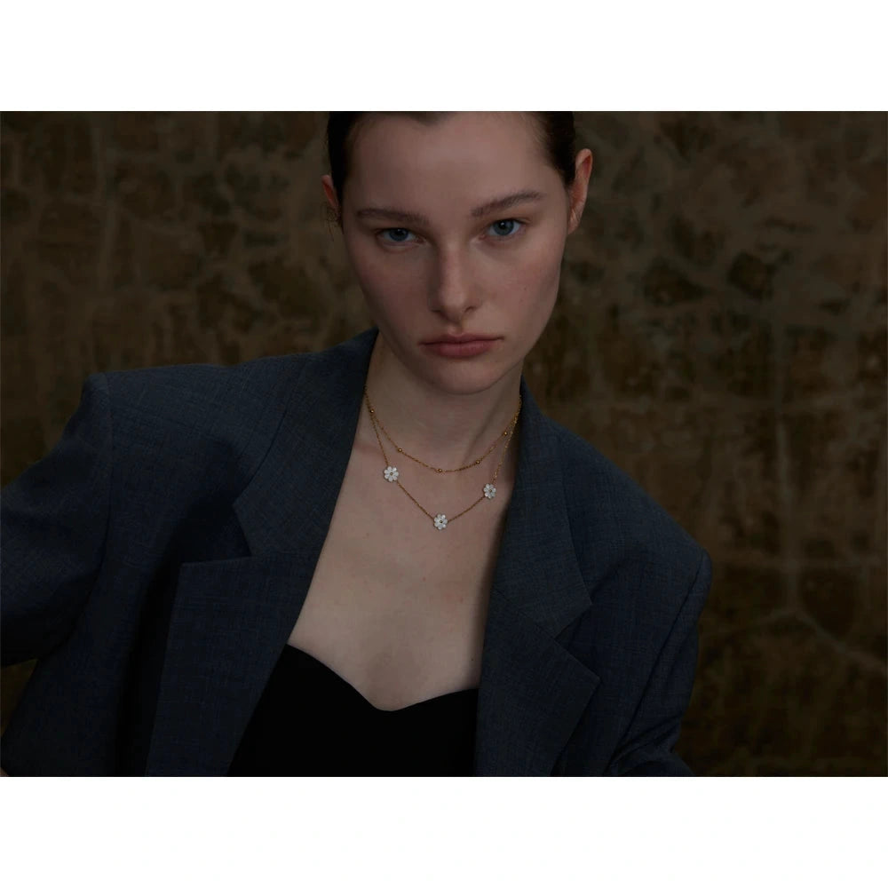 PoisedMe Yhpup Summer Imitation Shell Flower Double Layer Chain Necklace Anklet for Women Trendy Plant Charm Jewelry Bijoux Gift -