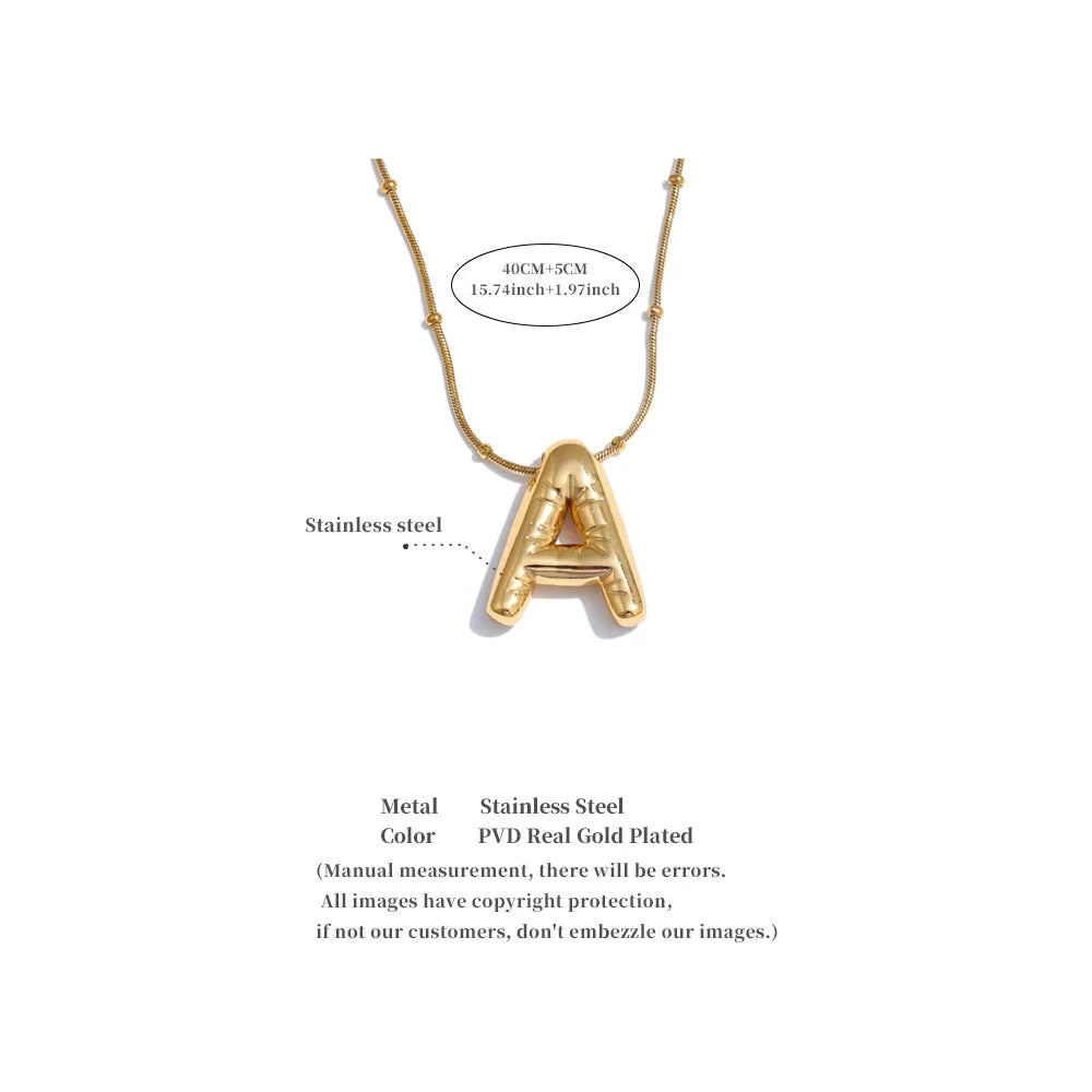 Waterproof 26 English Letter Initial Name Pendant Necklace Stainless Steel 18K PVD Plated A to Z Charm Jewelry Wholesale by PoisedMe