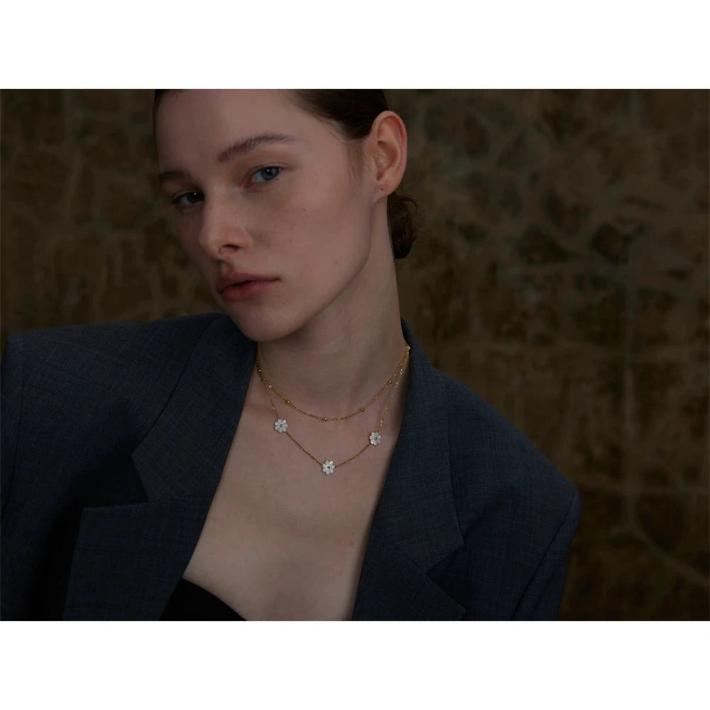 PoisedMe Yhpup Summer Imitation Shell Flower Double Layer Chain Necklace Anklet for Women Trendy Plant Charm Jewelry Bijoux Gift -