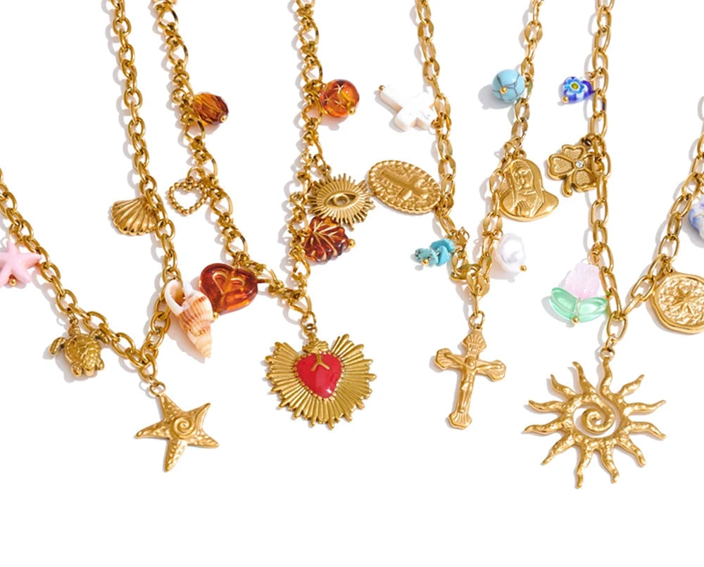 PoisedMe trendy Sun Ocean Charm Pendant Handmade Jewelry Golden Waterproof PVD Plated Stainless Steel Summer Jewelry 