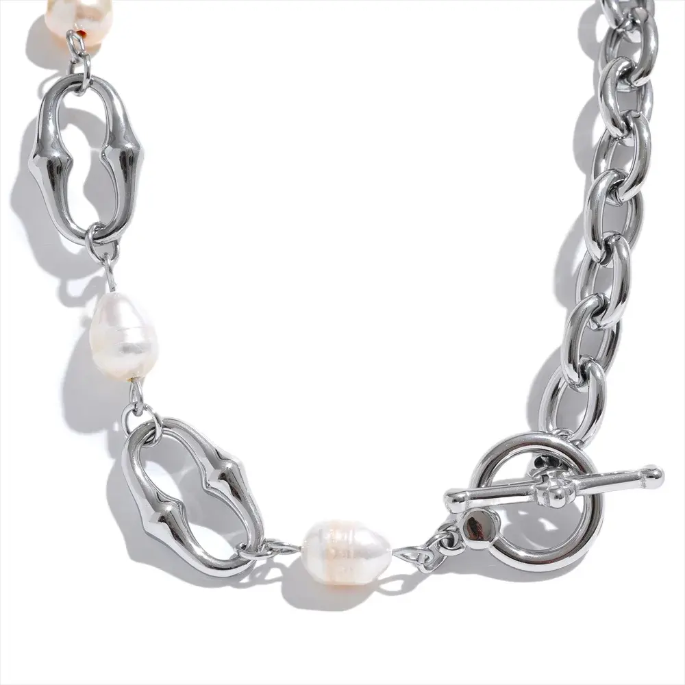 PoisedMe High-Grade Natural Freshwater Pearls Metal Chain Fashion Necklace Trendy 18K PVD Plated Attractive Women Jewelry Gift -
