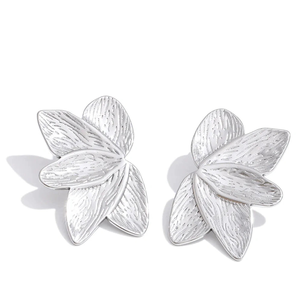 Stainless Steel Metal Flower Stud Earrings Rust Proof Trendy PVD Plated Daily Wear Earrings Jewelry for Women Wholesale by PoisedMe