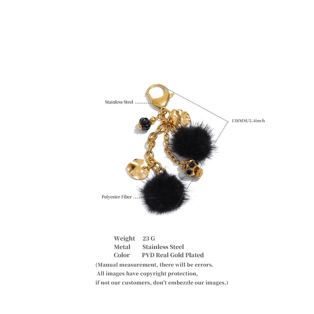 Autumn Winter Pom Pom Ball Key Chain Backpack Charm Stainless Steel by PoisedMe