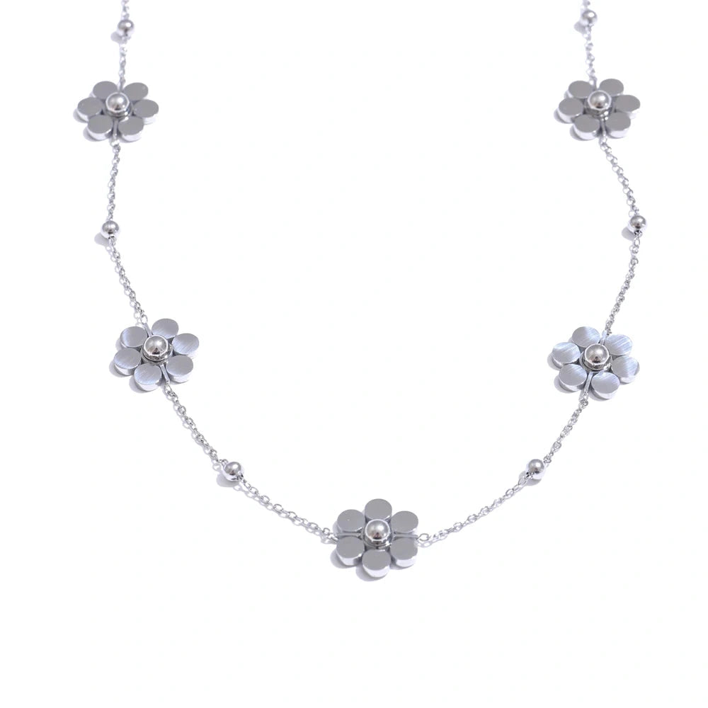 Stainless Steel Flower Chain Fashion Necklace PVD Plated Golden Waterproof Polished High Quality Jewelry for Women by PoisedMe