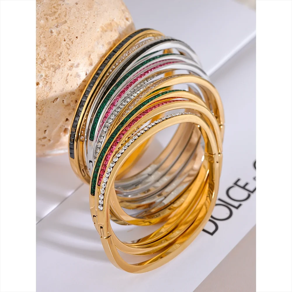 Two Shape Round Square Colorful Cubic Zirconia Stainless Steel Bracelet by PoisedMe
