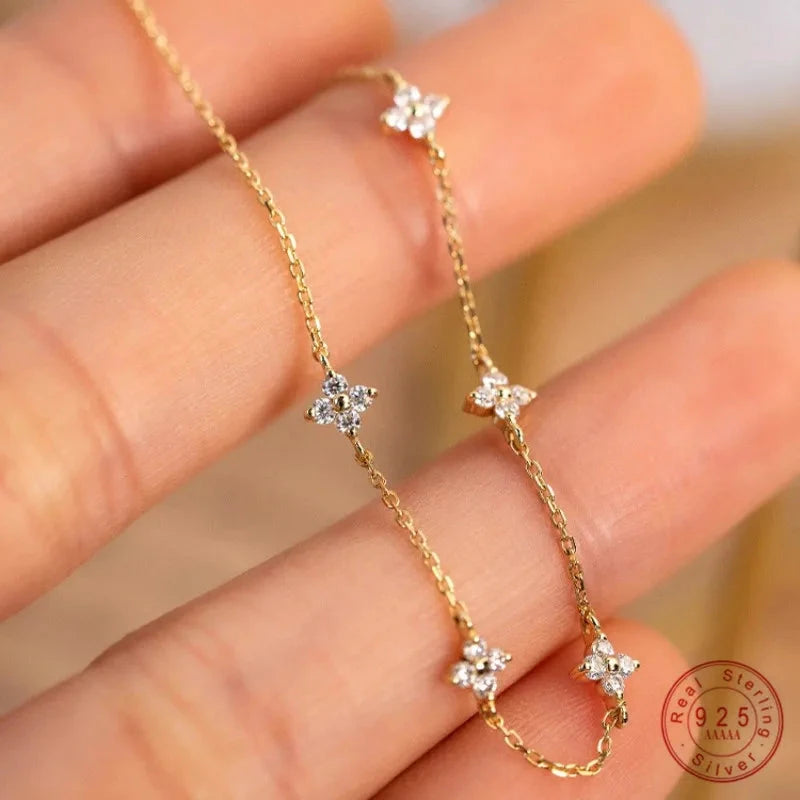 925 Sterling Silver Plated 18k Gold Shiny Zircon Flower Bracelet for Women Korean Temperament Exquisite Jewelry Gifts by PoisedMe