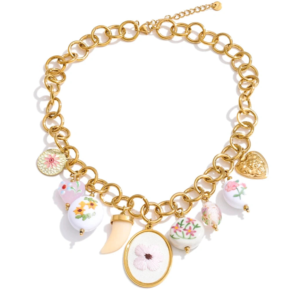 Spring Summer Style Stainless Steel Collar Necklace Women Charms Flower Accessories Statement Jewelry Waterproof Gift by PoisedMe