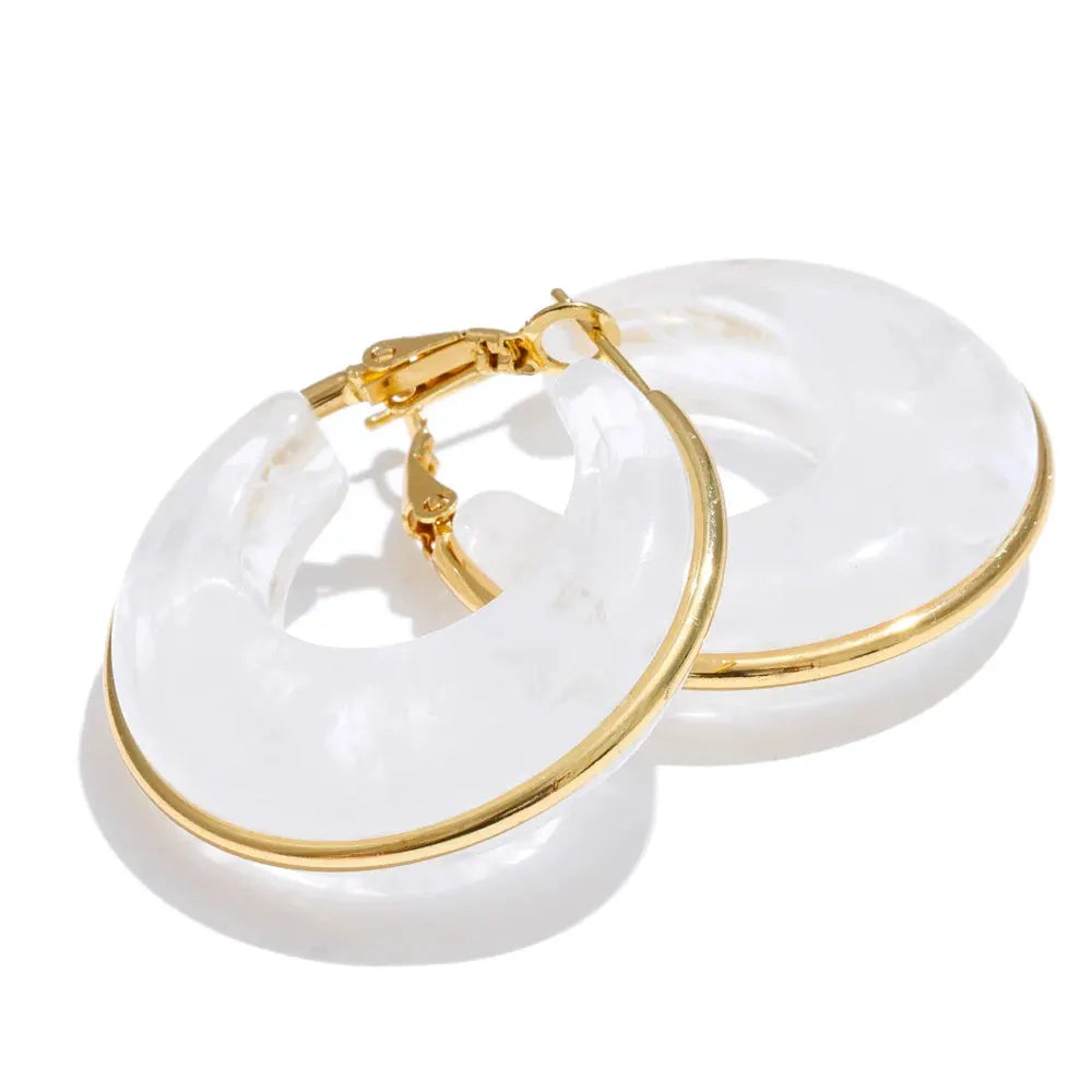 PoisedMe White Green Black Pink Brown Acetate Acrylic Chunky Hoop Earrings Daily Stainless Steel Trending Ear Jewelry Accessories -