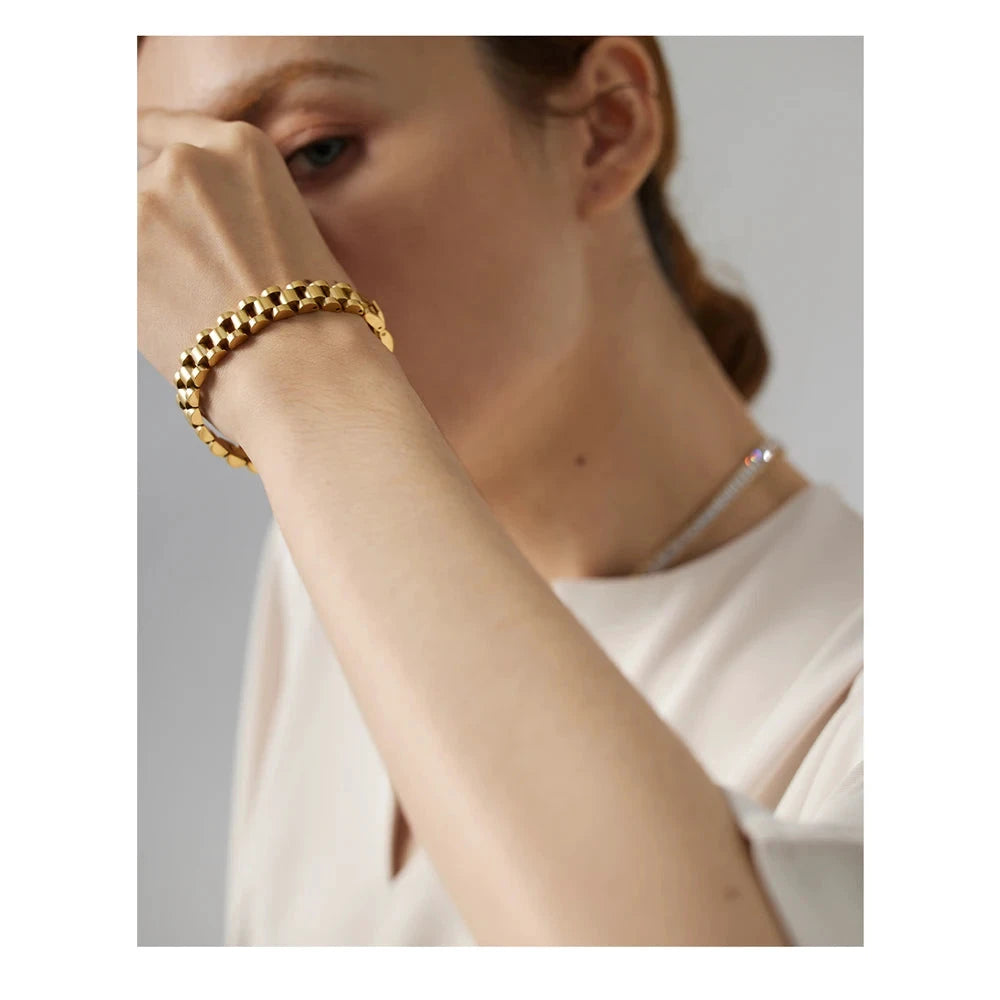 Stainless Steel Chain Bracelet Simple 18 K Plated Heavy Metal Texture Fashion Jewelry Men Bijoux Femme Party Waterproof by PoisedMe