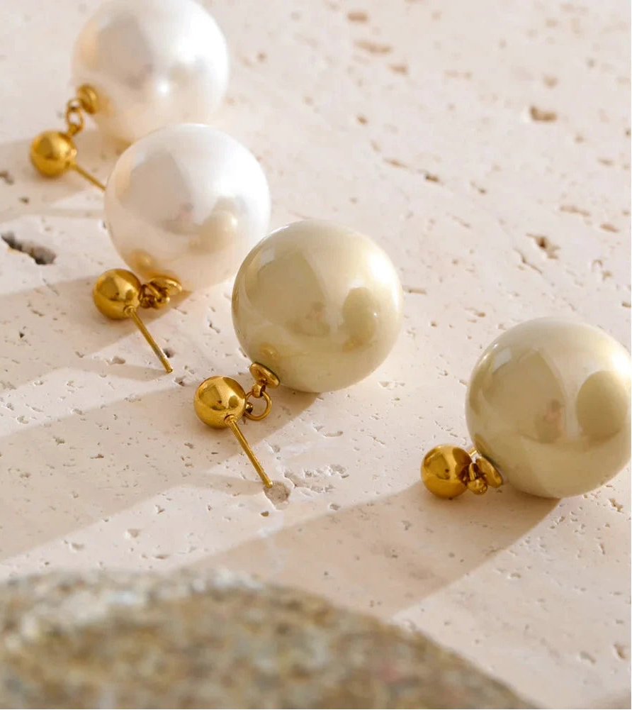 Big Simulated Pearls Round Drop Earrings 20x20mm Stainless Steel Waterproof by PoisedMe