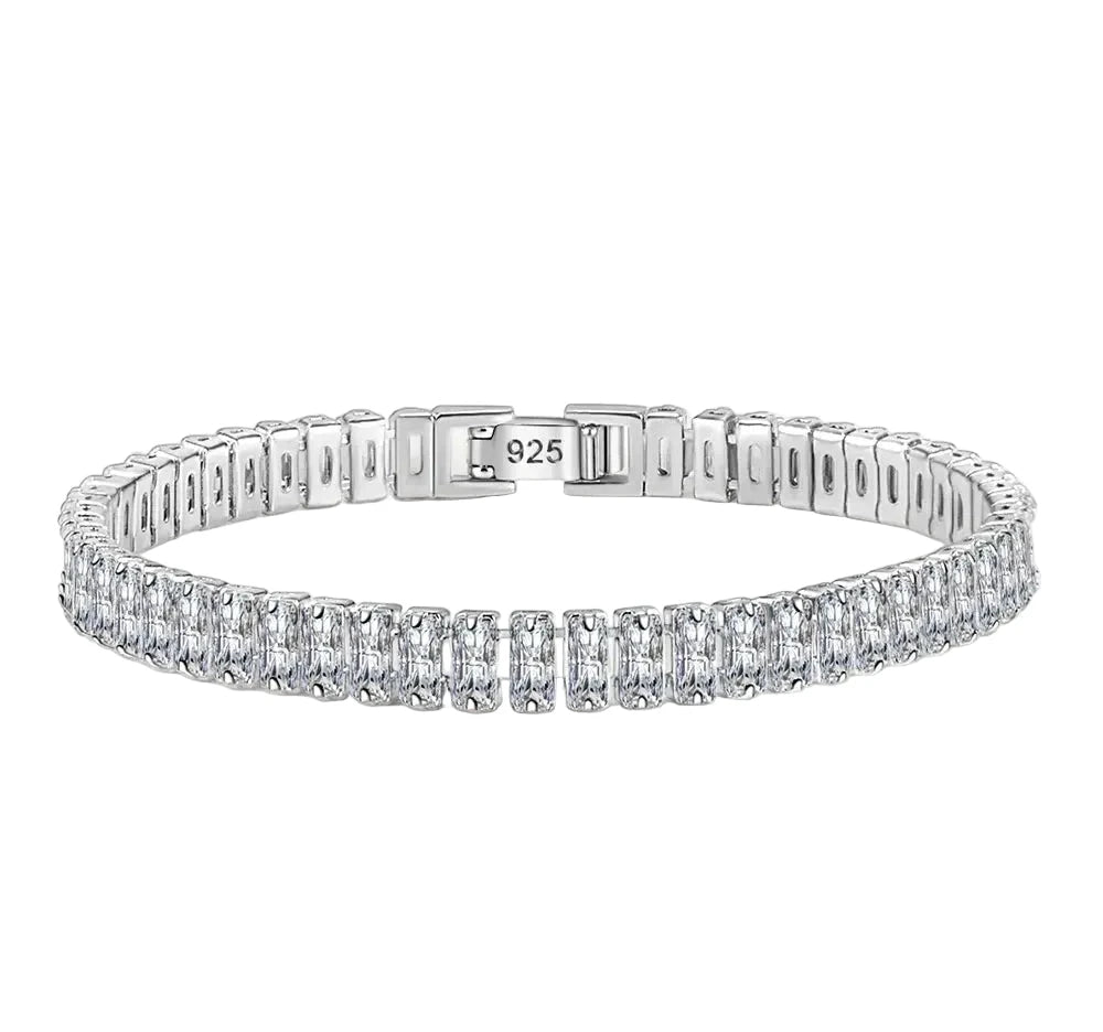 Luxury 925 Sterling Silver Crystal Bracelet for Women Engagement Wedding 18cm by PoisedMe