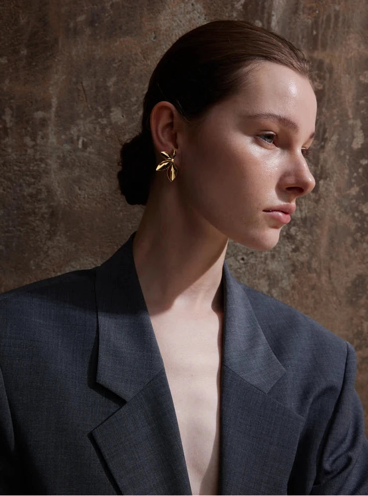 Fashion Stainless Steel Leaves Flower Stud Earrings Bright Anti Allergy Waterproof Charm Texture High Quality Jewelry by PoisedMe