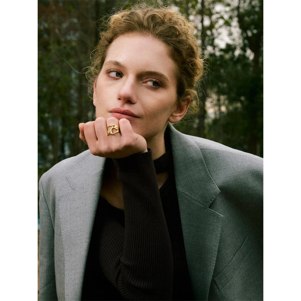 Novelties Adjustable Stainless Steel Geometric Hollow Fashion Unusual Open Ring Popular Versatile Daily Trendy Jewelry by PoisedMe