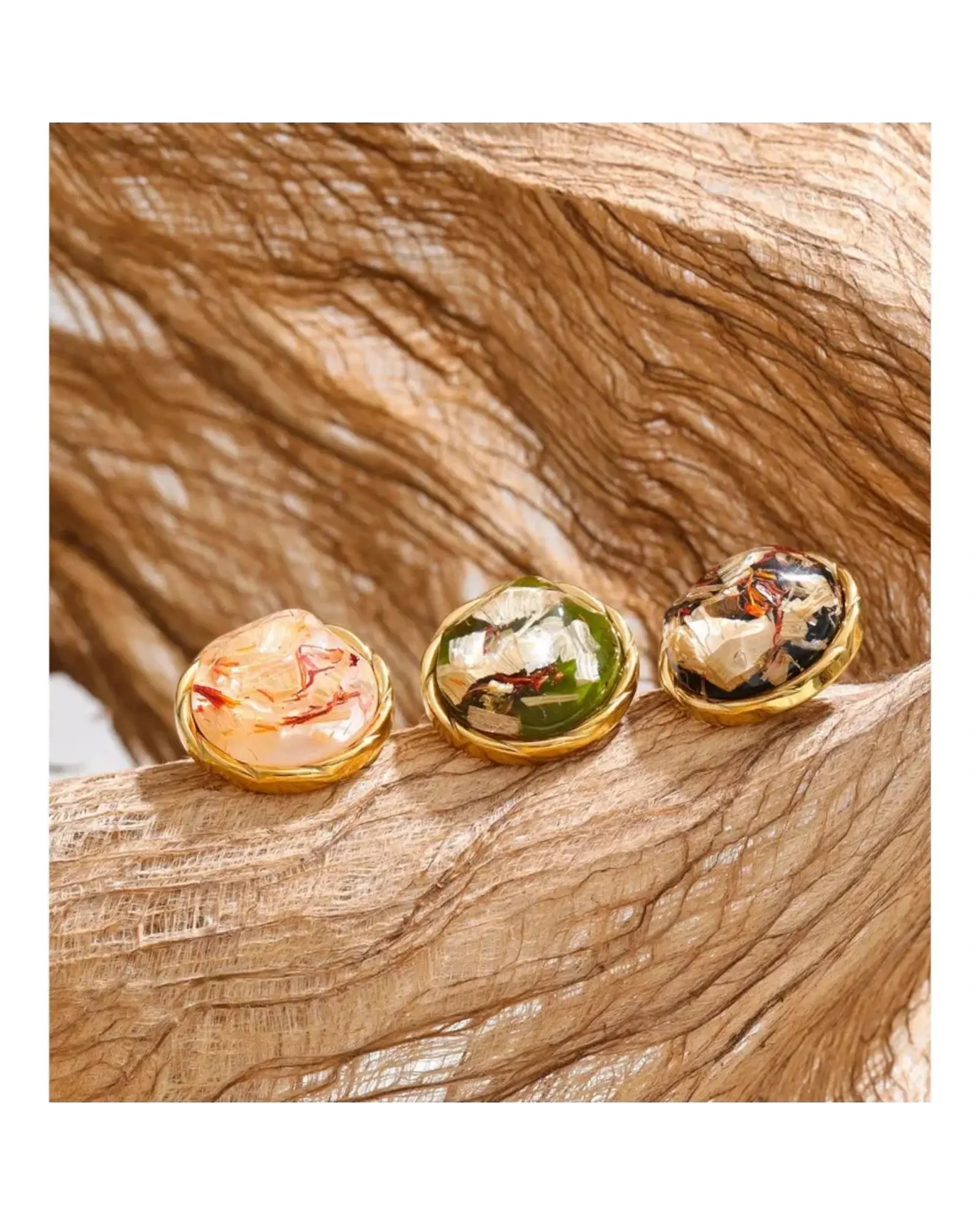 Resin Round Stud Earrings 18K Gold PVD Plated Stainless Steel Waterproof by Poised Me Jewelry Studio