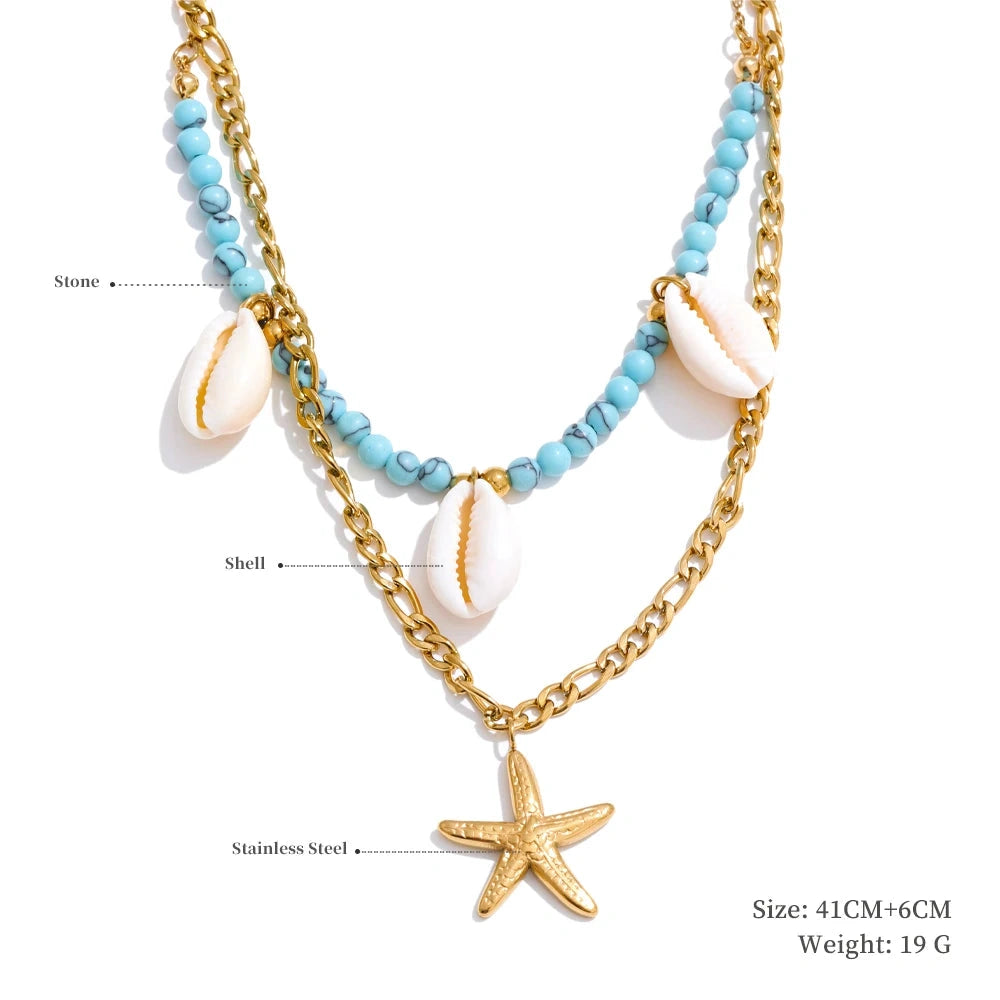 Poised Me Jewelry Studio Trendy Sun Ocean Charm Pendant Handmade Jewelry Golden Waterproof PVD Plated Stainless Steel Summer Jewelry