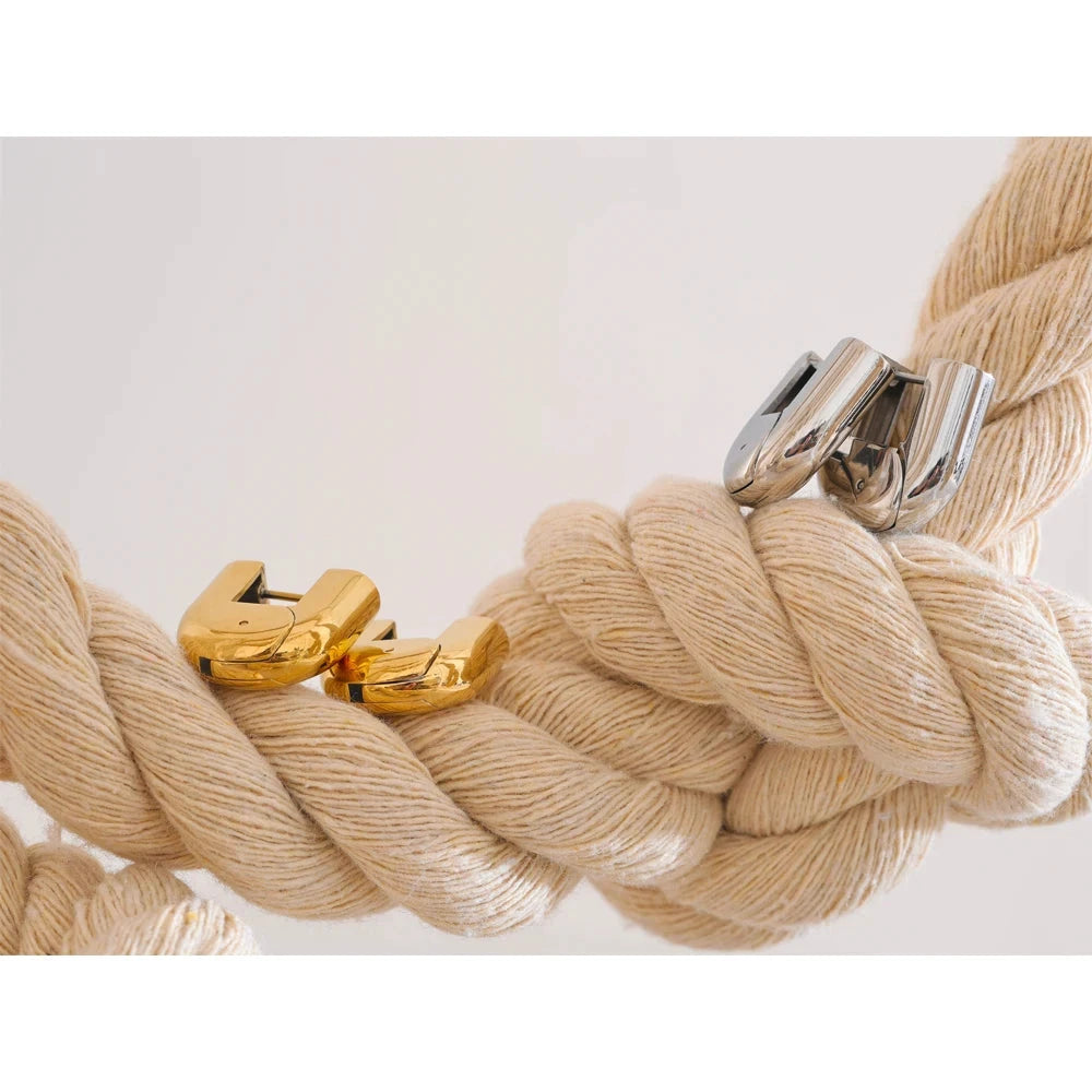 316L Stainless Steel Glossy Metal U-Shape Hollow Hoop Earrings 18K PVD Plated Texture Attractive Jewelry Waterproof by PoisedMe