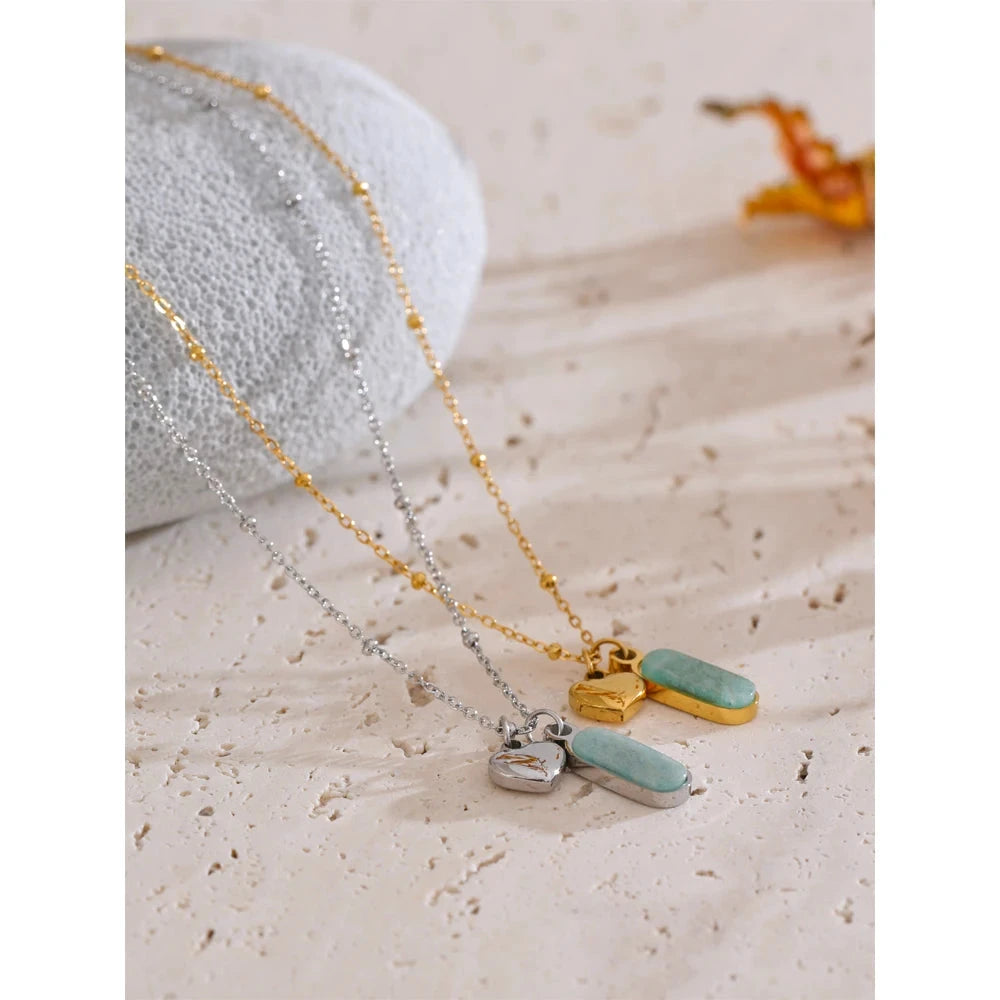 Amazonite Heart Necklace – 18K Gold / Silver Stainless Steel Pendant by PoisedMe