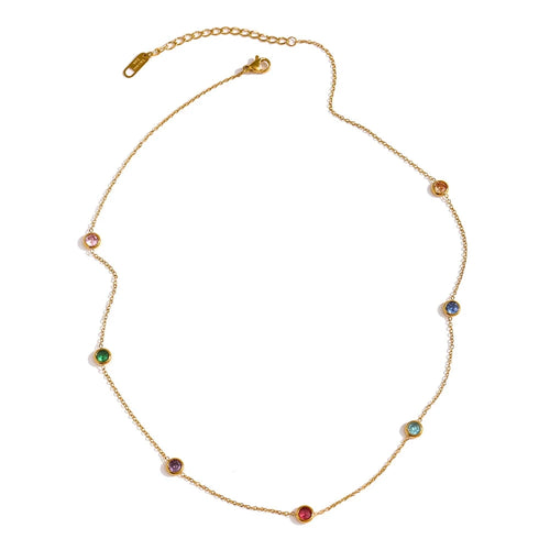 316L Stainless Steel Chain Necklace Delicate Colorful Cubic Zirconia Collar by PoisedMe